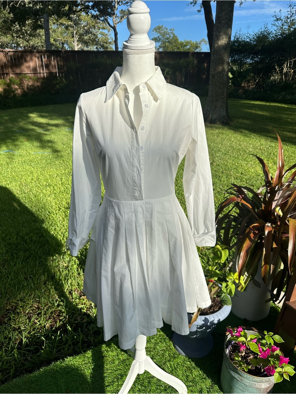 Classic White Button-Front Shirt Dress
